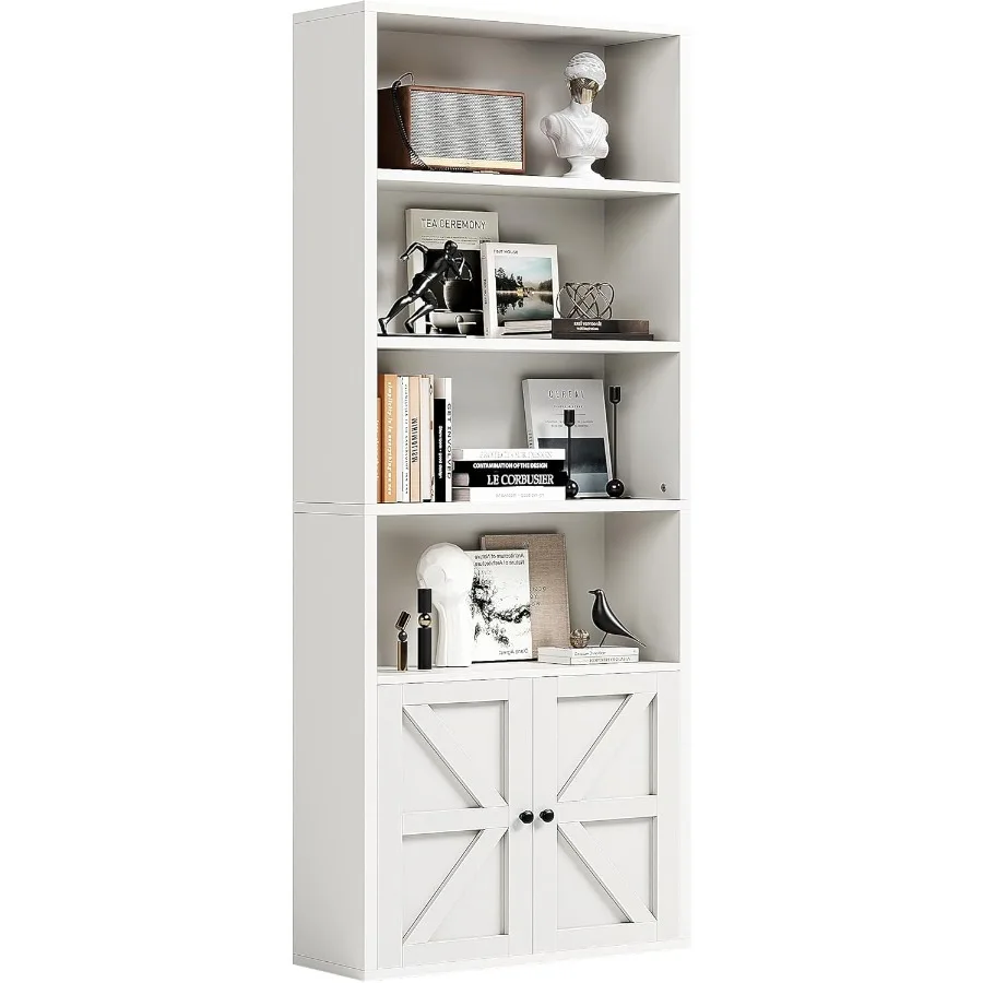 

71.5 Tall 6Tier Wooden Bookshelf with Cabinet Doors for Home Office and Living Room Floor Standing Bookcase with Storage Cabine