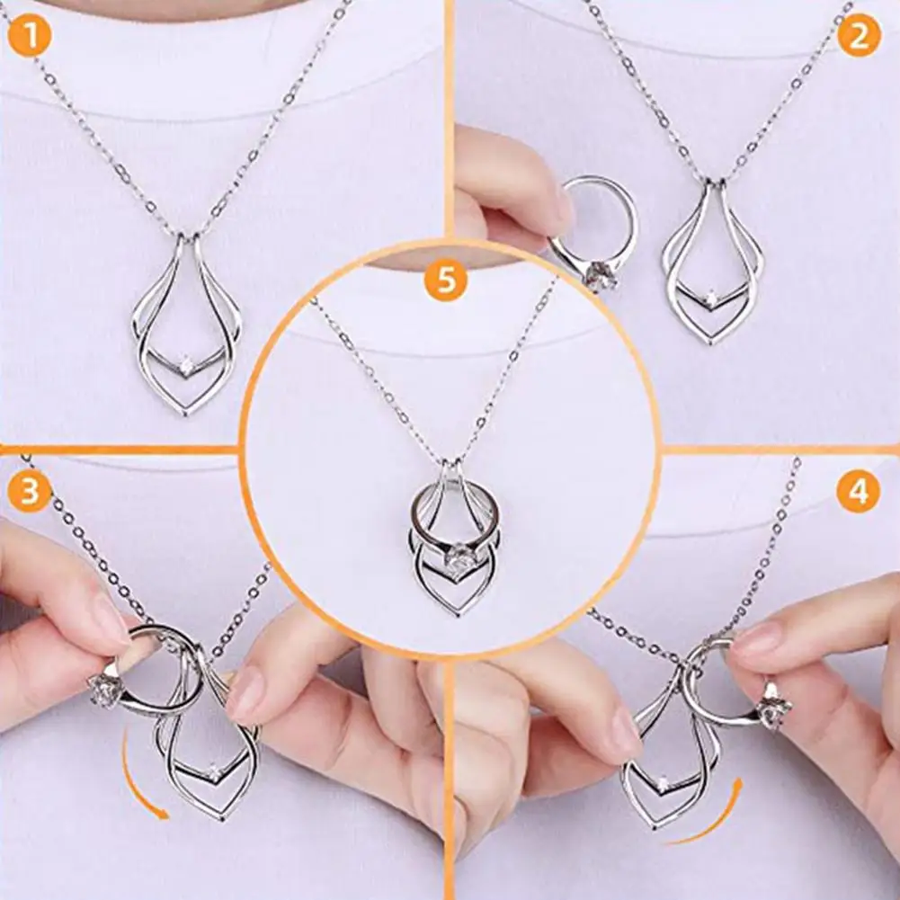 Alloy Necklace Elegant Women's Ring Holder Pendant Necklace Adjustable Length Jewelry Keeper for Wedding Rings for Wife