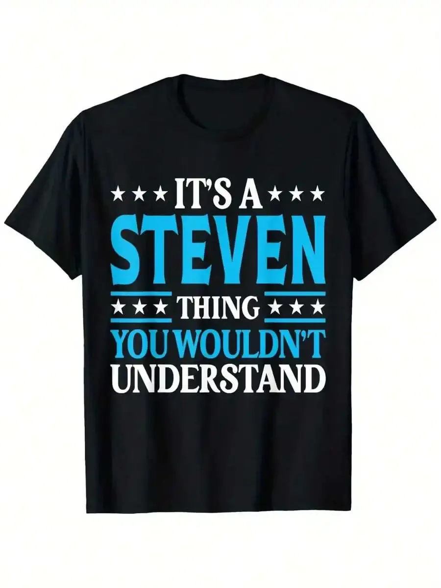 

Mens Funny Steven Thing Print T-Shirt 100% Cotton Round Neck Short Sleeve Casual Tee Black