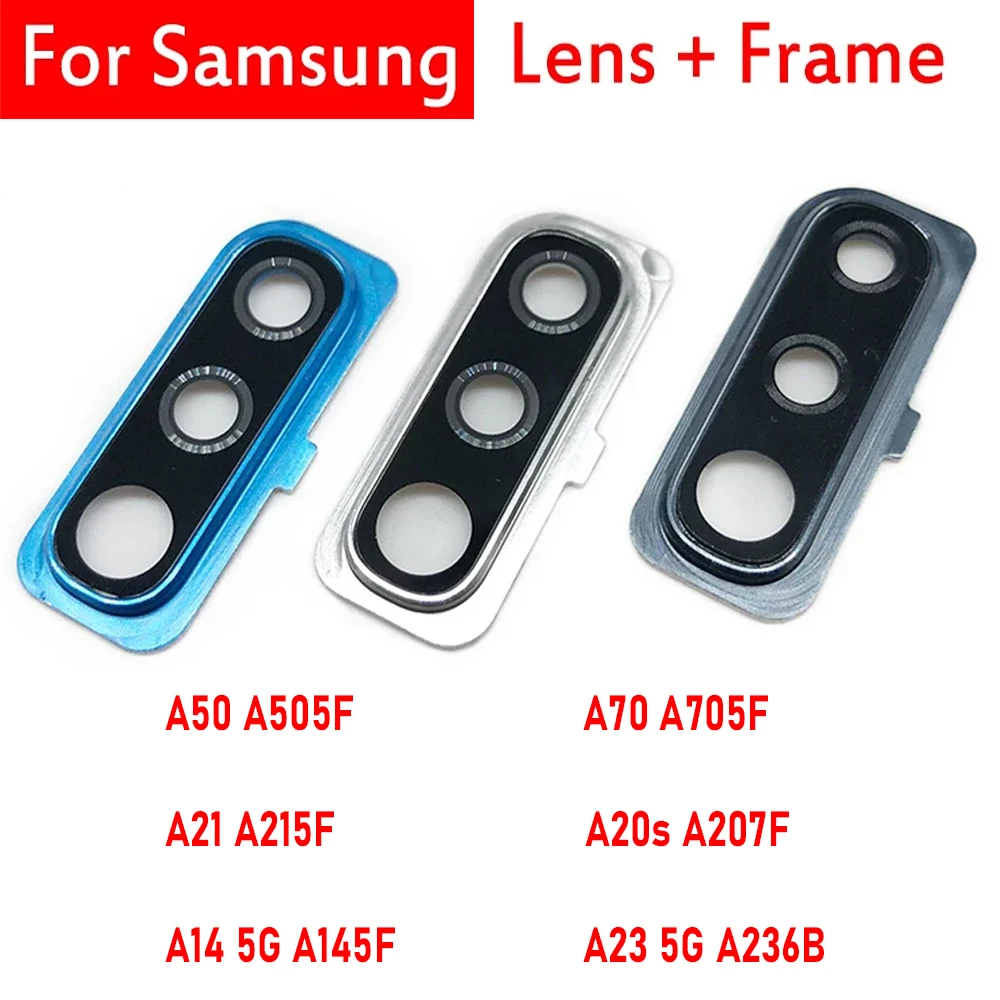 New Rear Camera Glass Lens Cover With Frame Adhesive Holder Replacement Spare Parts For Samsung A50 A70 A21 A21S A14 A23 5G