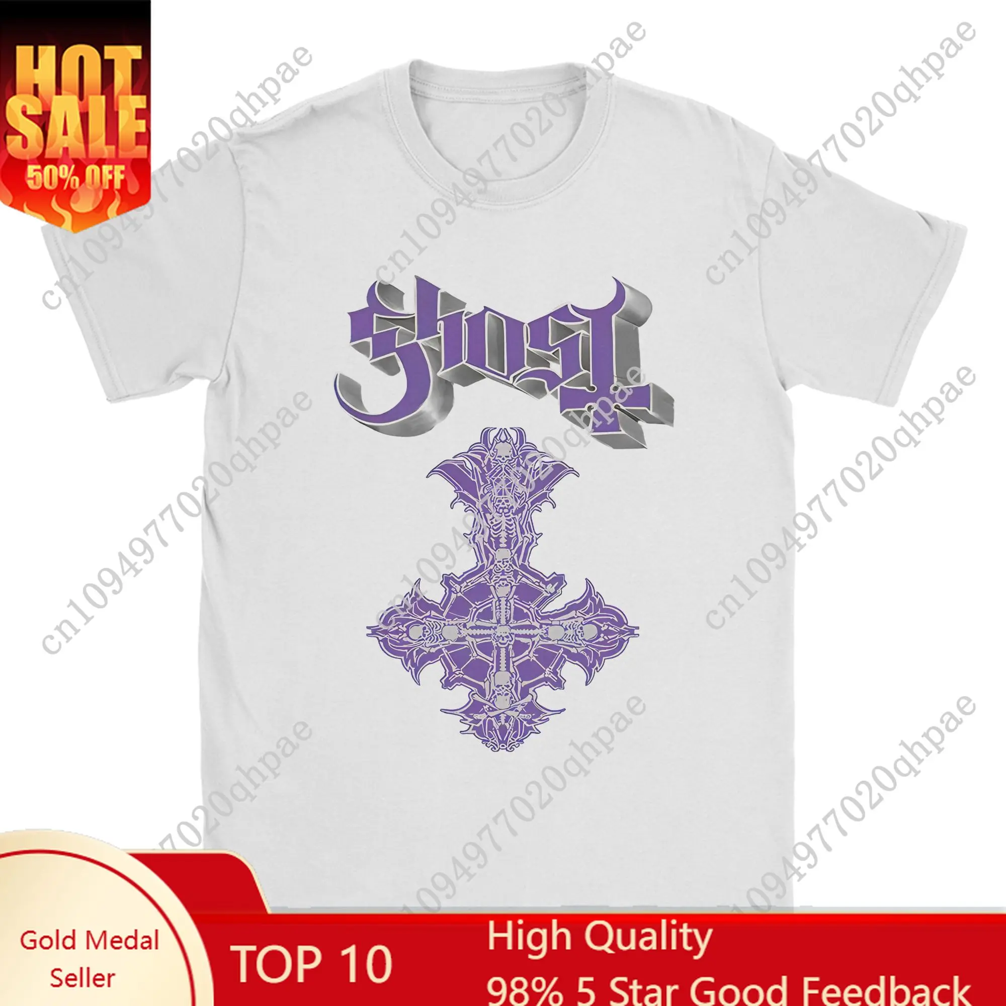 

Chrome Purple Skeleton Ghost Band T-Shirts Men 2025 Tour Music Crazy Cotton Tees Crew Neck Short Sleeve T Shirt Big Size Clothes