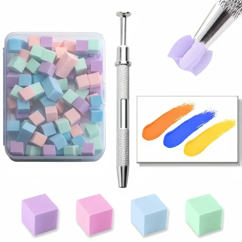 Mini-Nagelkunst-Schwamm-Set, 100 Stück/Set, Farbverlaufsschwamm-Blöcke mit 1 Schaberstift, professionelles Nagelkunst-Werkzeug für Frauen und Mädchen