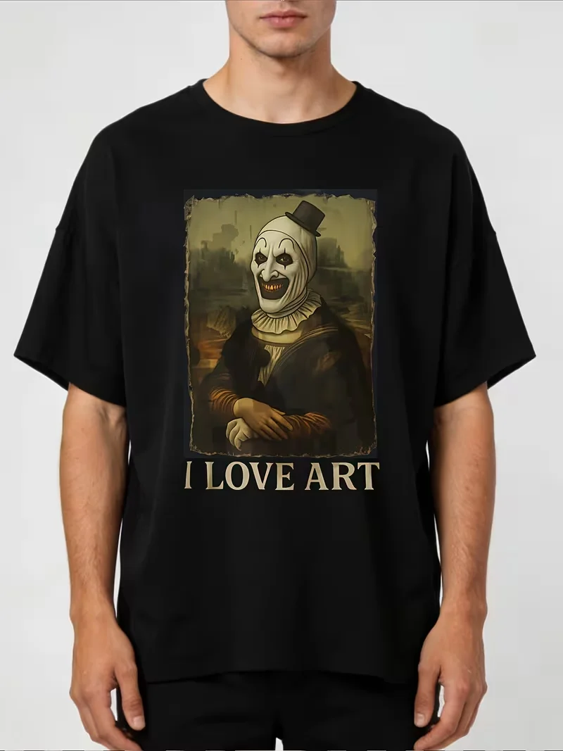 Men'S I Love Art Clown T-Shirt Solid Casual Round Neck Short Sleeve Tee, Clown Print, Heat Transfer Suitable for Casual, Jogging