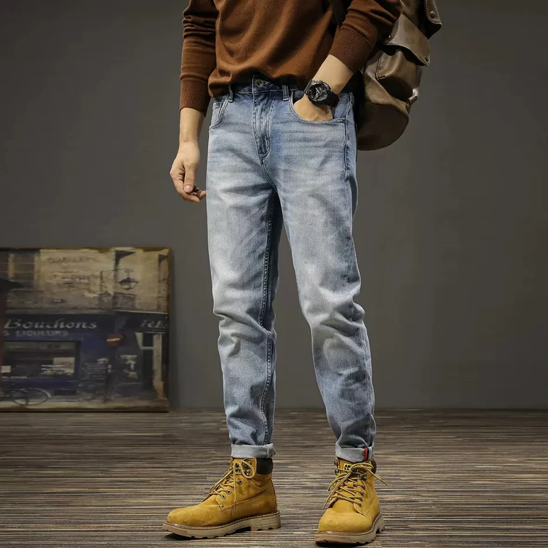 Fashion Designer Men Jeans High Quality Retro Blue Elastic Slim Fit Ripped Jeans Men Vintage Trousers Casual Denim Pants Hombre