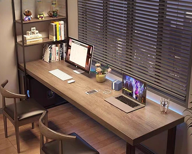 All solid wood, double, computer desk, bookshelf, integrated, learning, with shelf, writing