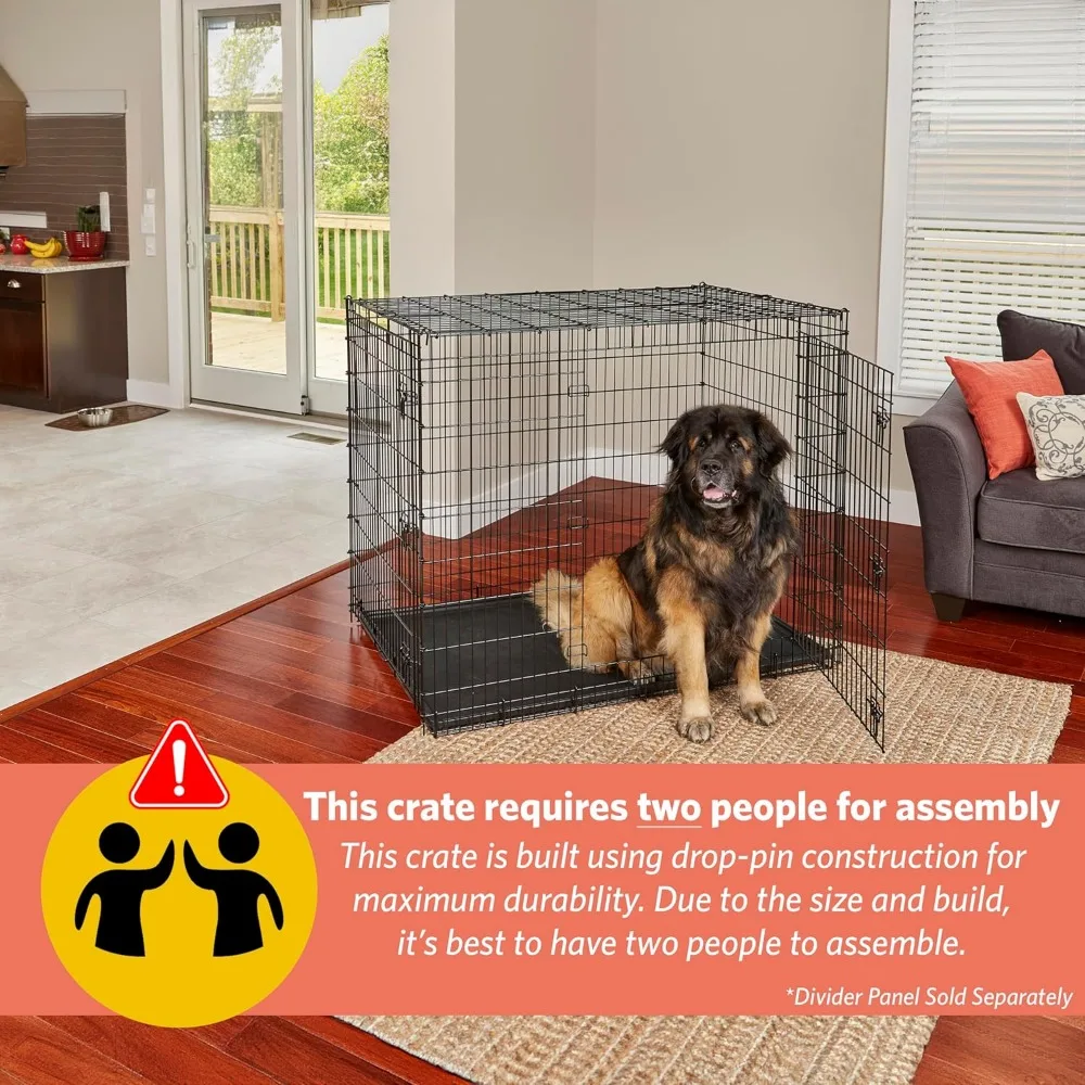 Double Door Dog Crate; Dane, Mastiff,Drop Pin Assembly Requires Two People; Divider Panel Not Included; Black