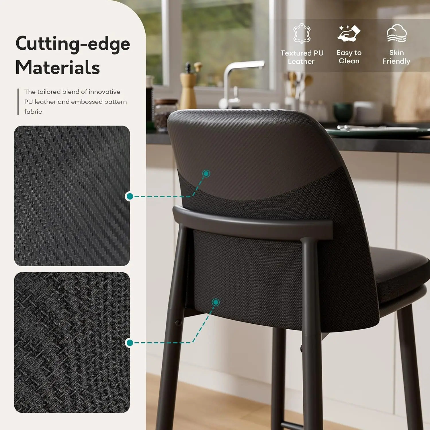 Dual Textured Counter Height Bar Stools Set of 6, Customized - view 3
