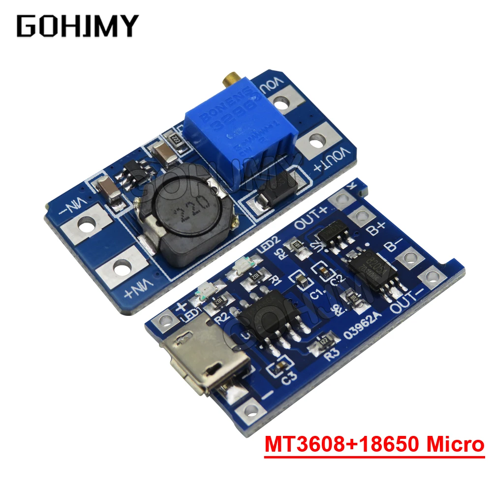 Micro USB TP4056 18650 5 В 1 А Модуль зарядного устройства для литиевой батареи Зарядная плата с защитой + повышающий преобразователь MT3608 2A DC-DC