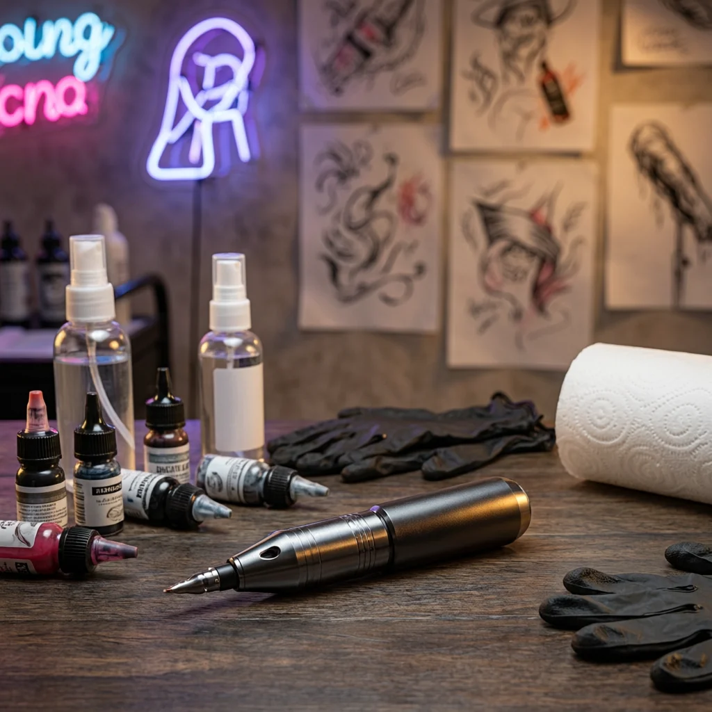 Tattoo Machine and Power Supply Set, Complete Tattoo Kit with Adjustable Current, Professional Tattoo Equipment for Artists