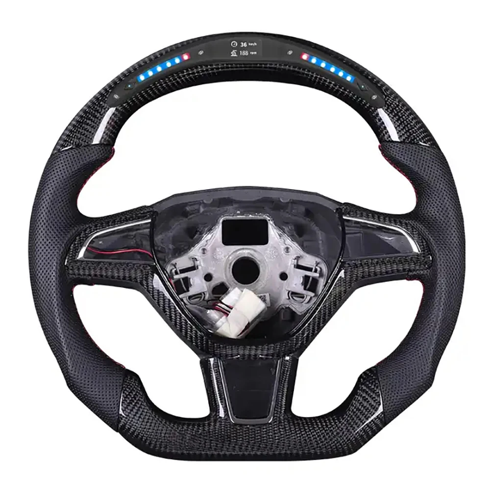 

For SKODA Octavia superb kodiaq karoq custom half punch leather LED carbon fiber steering wheel