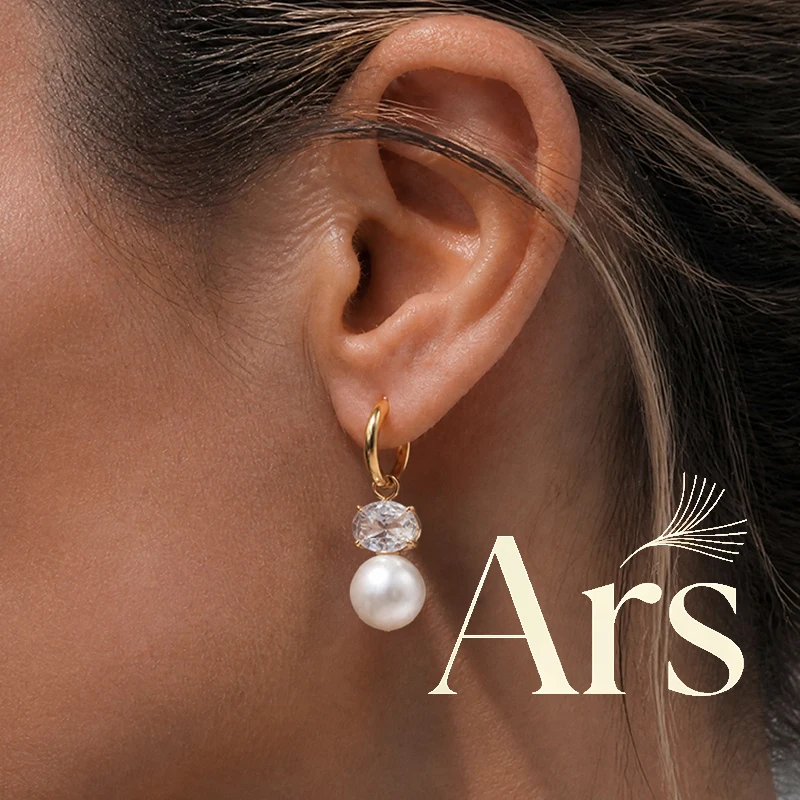 Ars Stainless Steel Dangle Earrings for Women 18k Gold Plated Earring Dainty Zircon and Pearl Drop Earring Waterproof Earrings