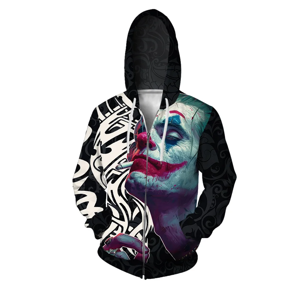 Joker Zip Up Hoodie New Men's Hoodie 3D Print Pattern Joaquin Phoenix Sweatshirt Fashion Oversized Menswear Autumn Winter Jacket