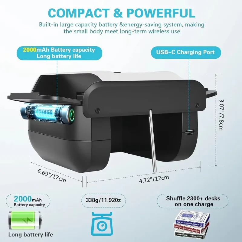 Automatic Card Shuffler 1-2 Decks Electric Auto&Manual Mode Rechargeable Portable Low Noise Durable Machine Poker