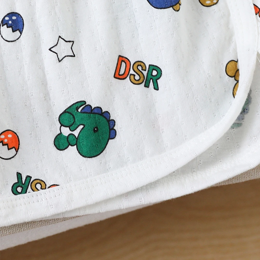 مجموعة سترة صيفية مطبوعة على شكل ديناصورات للأطفال والرضع - سترة وسروال قصير مريح من القطن الخالص للأولاد والبنات في ملابس منزلية غير رسمية