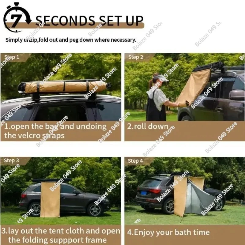 Portable Foldable Camping Shower Tent Awning Car Side Shower Tent Toilet Bath Tent Built-in Light Emitting Diode Bar Light