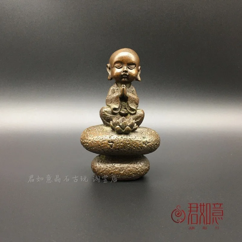 Ornament Solid Copper Zen Monk Lotus Holder Incense Insert Sitting Stone Little Novice T