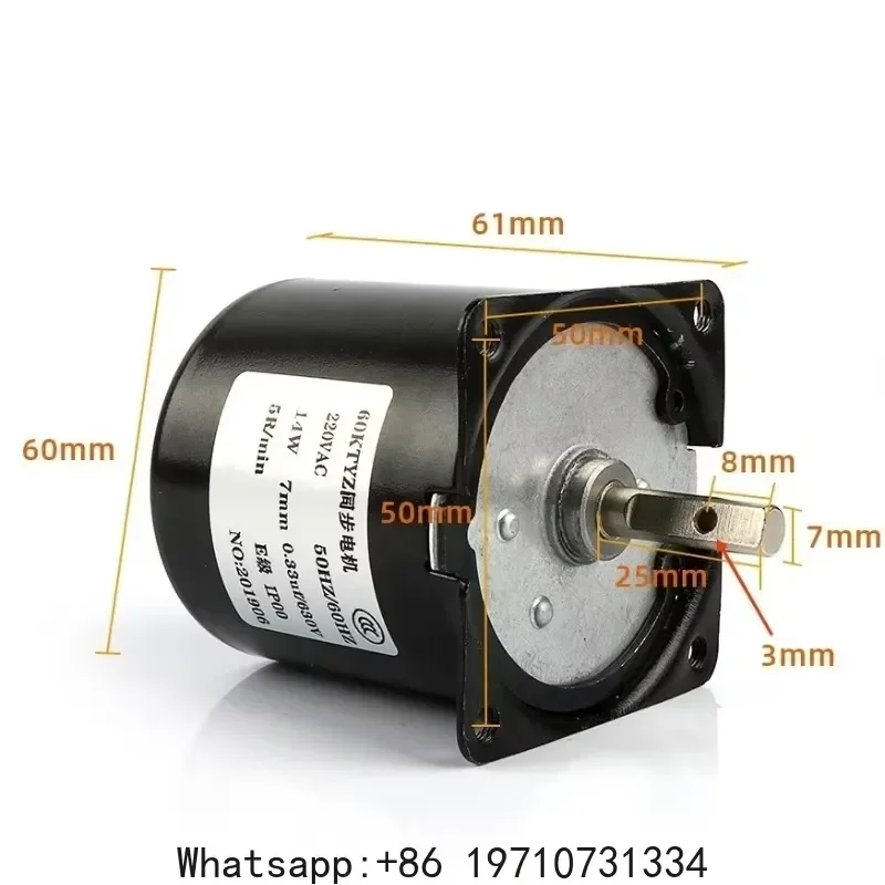 for 60KTYZ 220V AC 14W Permanent Magnet Synchronous Micro Gear Motor 50Hz Low Speed 2.5rpm High Torque Quiet Operation