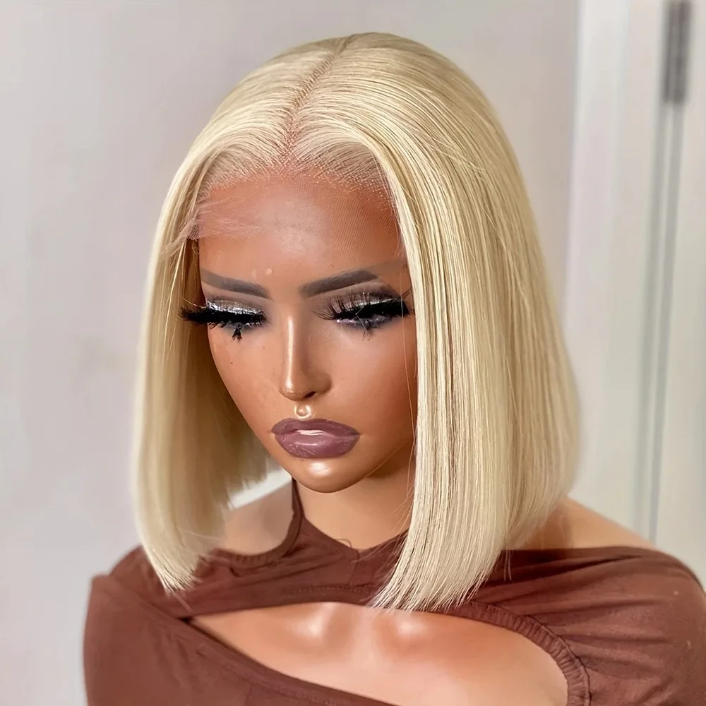 Rosabeauty 613 Honey Blonde Color 13x6 Short Bob Straight Lace Front Wig Transparent 13X4 Lace Frontal Human Hair Wig For Women