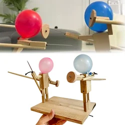 Balloon Bamboo Man Battle Wooden Fighter with Inflatable Head Fast-Paced Balloon Fight Wooden Bots Battle Game for 2 Players