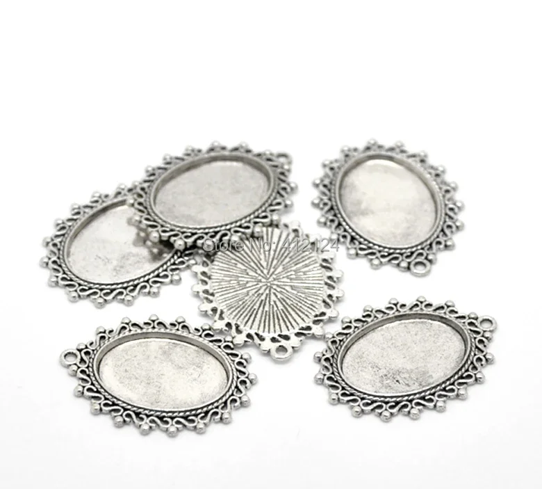 150Pcs Silver Tone Oval Charms Pendants Cabochon Cameo Frame Settings Jewelry Component 3.8x2.9cm(Fit 24x18mm)