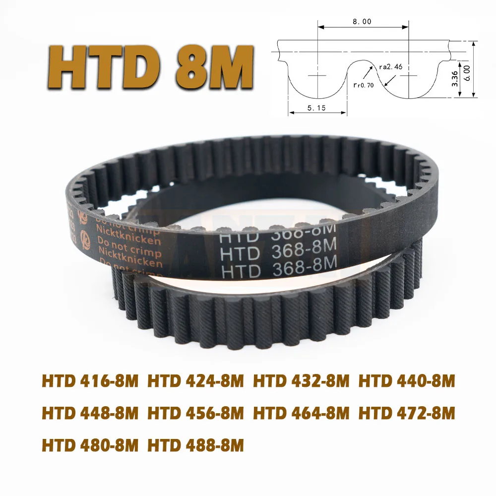 HTD8M sabuk Timing Loop tertutup, panjang 416 ~ 488mm lebar 15 ~ 40mm Rubber Drive 416 424 432 440 448 456 464mm 8M CNC