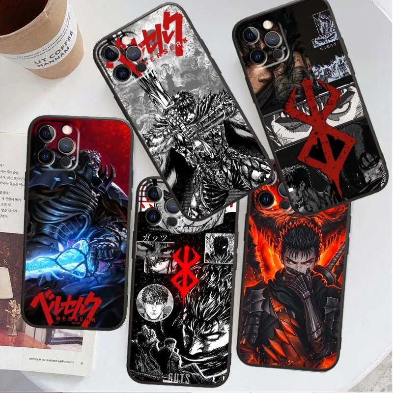 B-Berserks Cartoon Anime For Apple iPhone 17 16 16E 15 14 13 12 11 Pro Max Plus Black Soft Silicone Phone Case