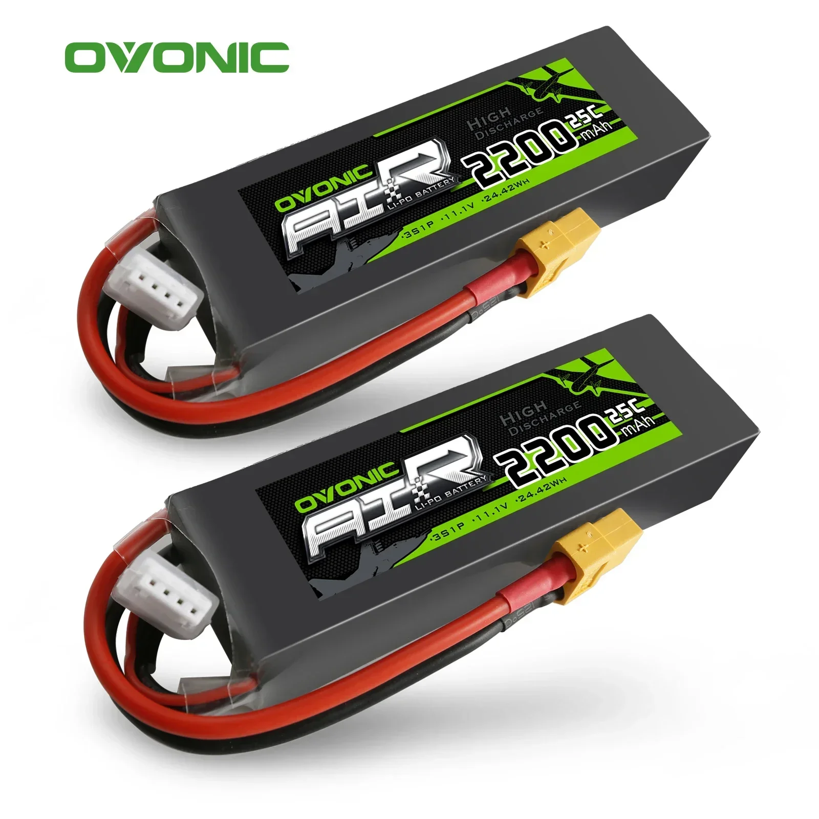 2PCS OVONIC LiPo Battery RC 2200mAh 3S 11.1V 25C Max 75C Battery Pack with XT60  Plug for Phantom FC40 Spare Walkera E22 RC