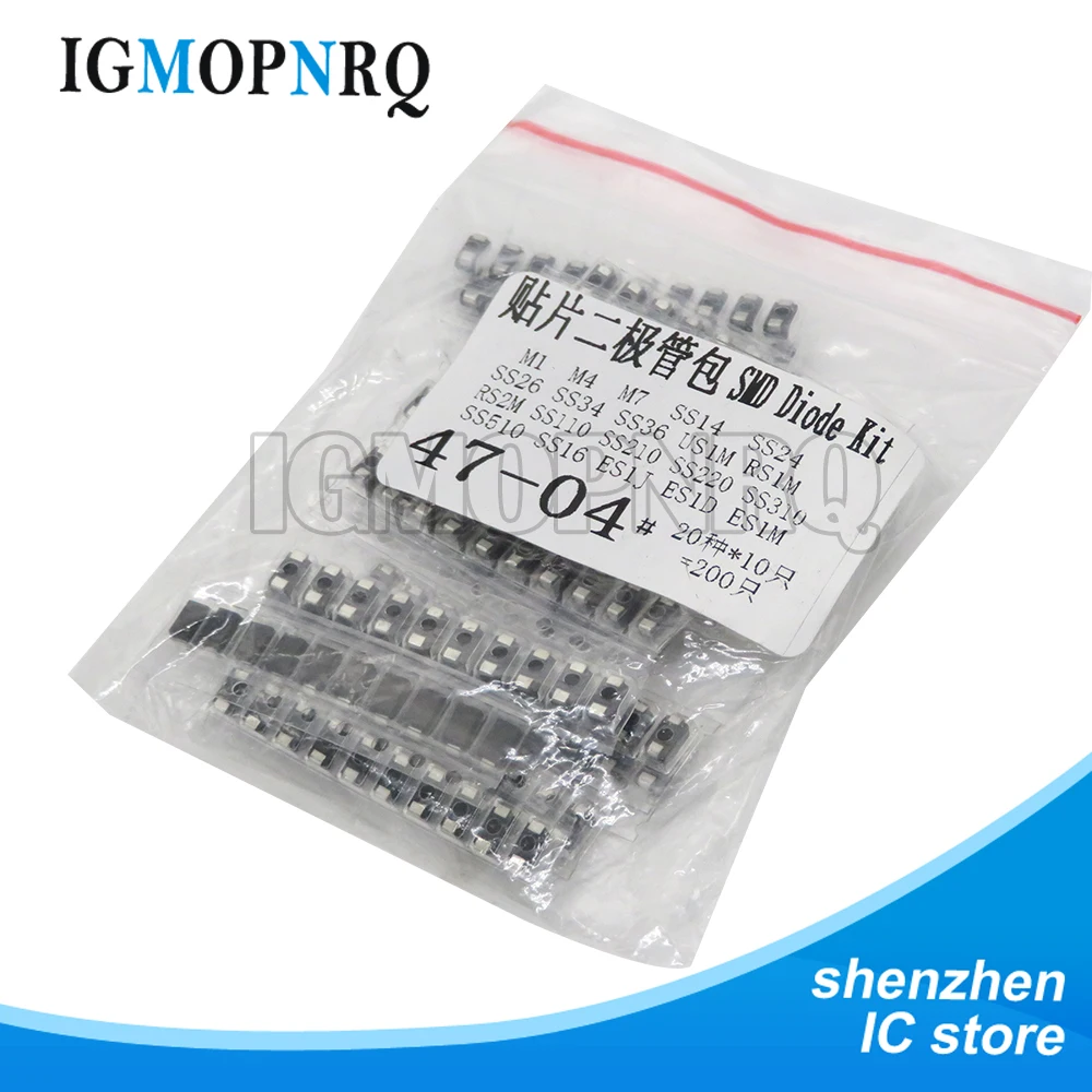 20value*10PCS=200PCS SMD diode Assorted Kit contains SS110 SS220 SS210 SS310 SS510 SS16 SS26 SS34 SS36 ES1J ES1D M7 M4 US1M