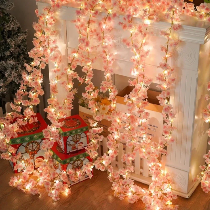 Vigne de fleur Sakura artificielle 180cm, avec lumière LED, arc de jardin, décoration de fête de mariage, couronne de fleurs de cerisier pour la maison, décor de salle
