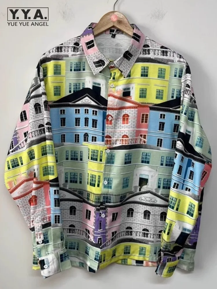 

Mens Fashion Multicolour Printed Casual Shirts Spring Summer Single Breasted Personality Loose Fit Long Sleeve Shirt Hawaii Tops