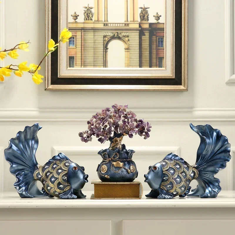 

Скандинавская деревья удачи Любовь Рыба украшения из смолы новоселье свадебный подарок для дома гостиная крыльцо шкаф скульптура украшение