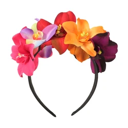 Artificial Fabric Flower Headband For Women Bridal Wedding Simulation Colorful Flower Crown Party Mexican Headdress