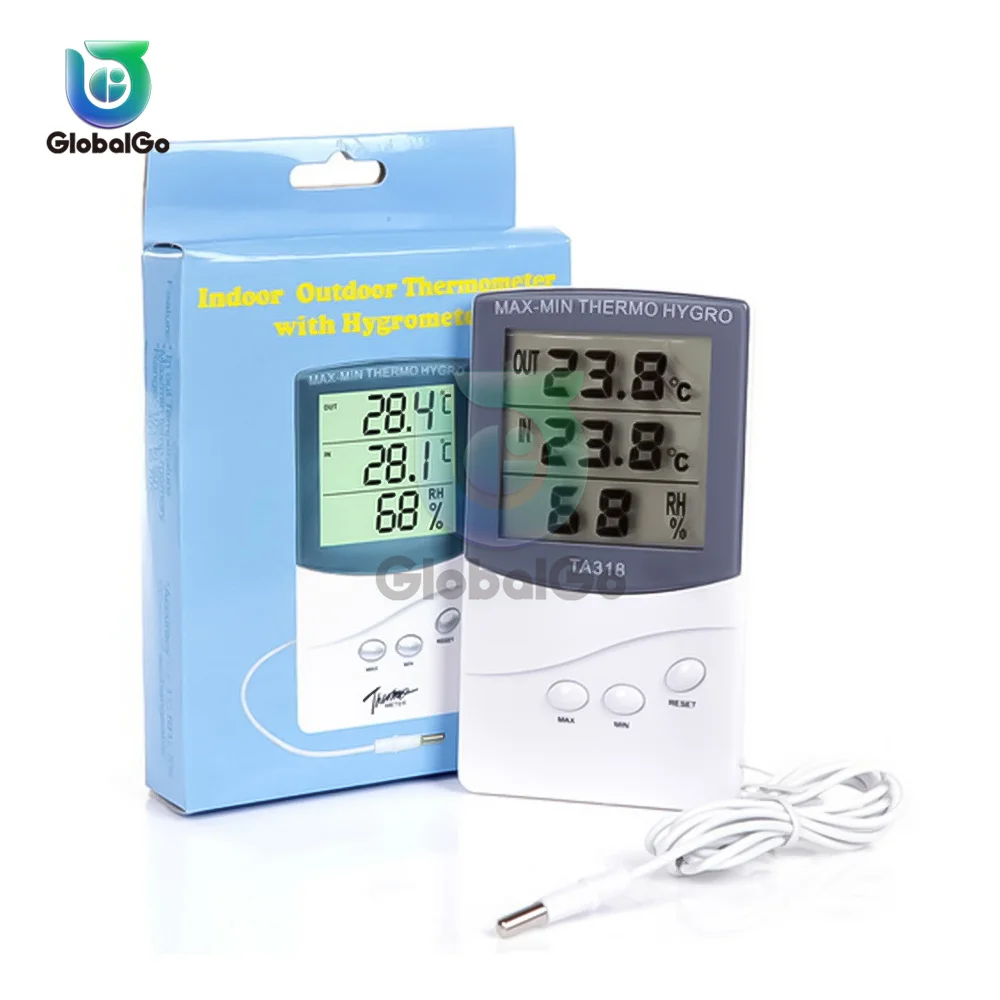 TA318 LCD Digital Humidity Temperature Meter 1.5M Probe Indoor Outdoor Weather Station Sensor Tester Thermometer Hygrometer