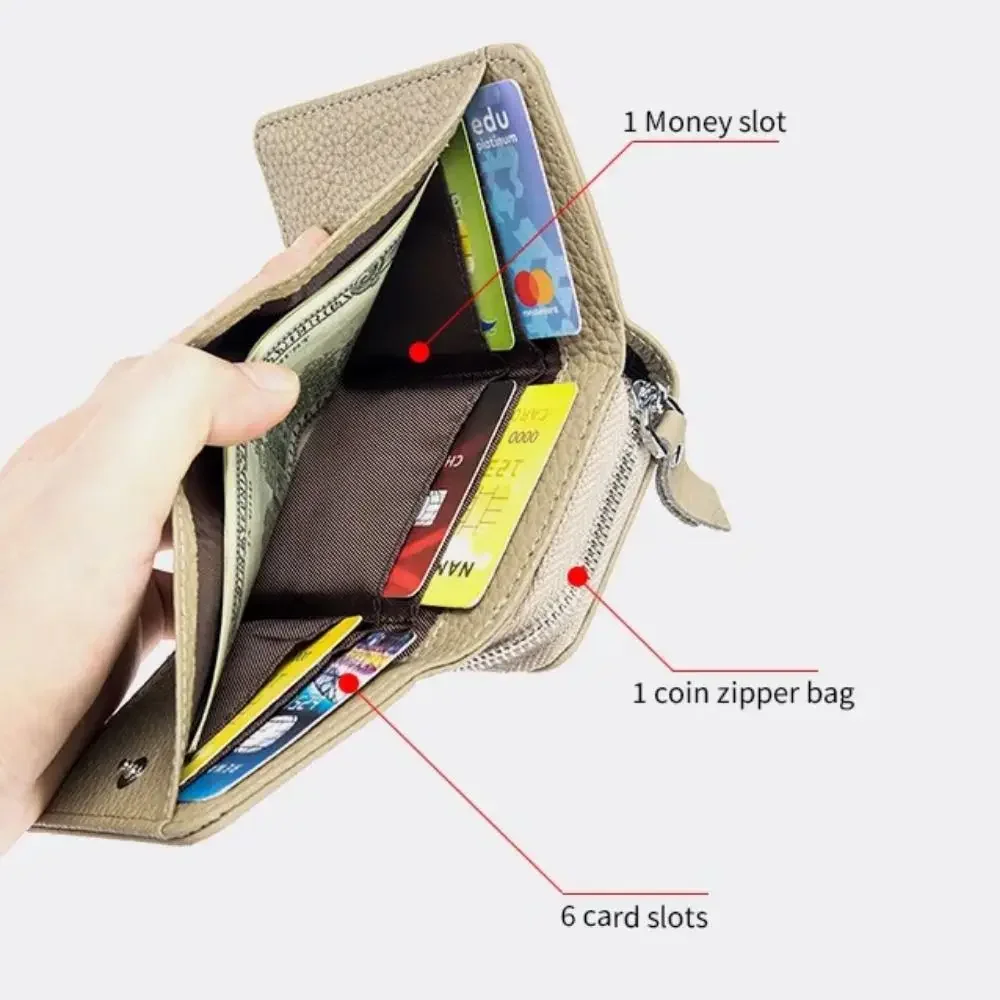 Creative Mini Women Short Wallet Genuine Leather Large Capacity Small Coin Wallet with Zipper Zero Wallet Women Purse