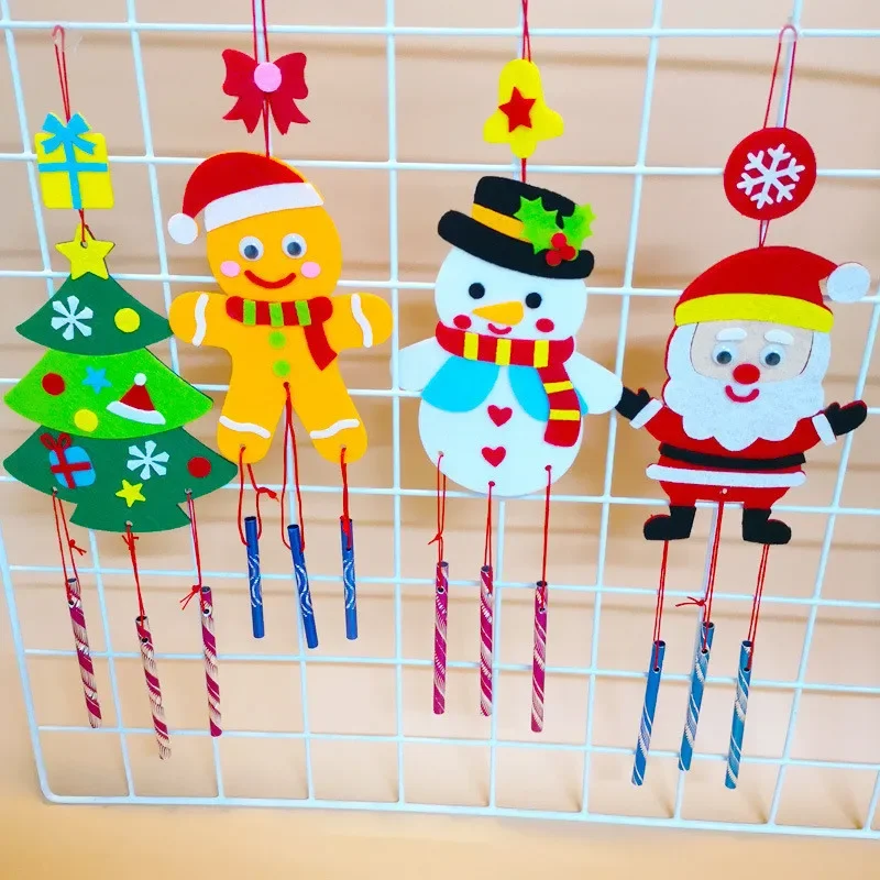 6Pcs/set Children DIY Wind Chimes Handmade Craft Toy Kits Wind Bell Arts Cartoon Hangings Stickers Kids Windbell Toys For Girls