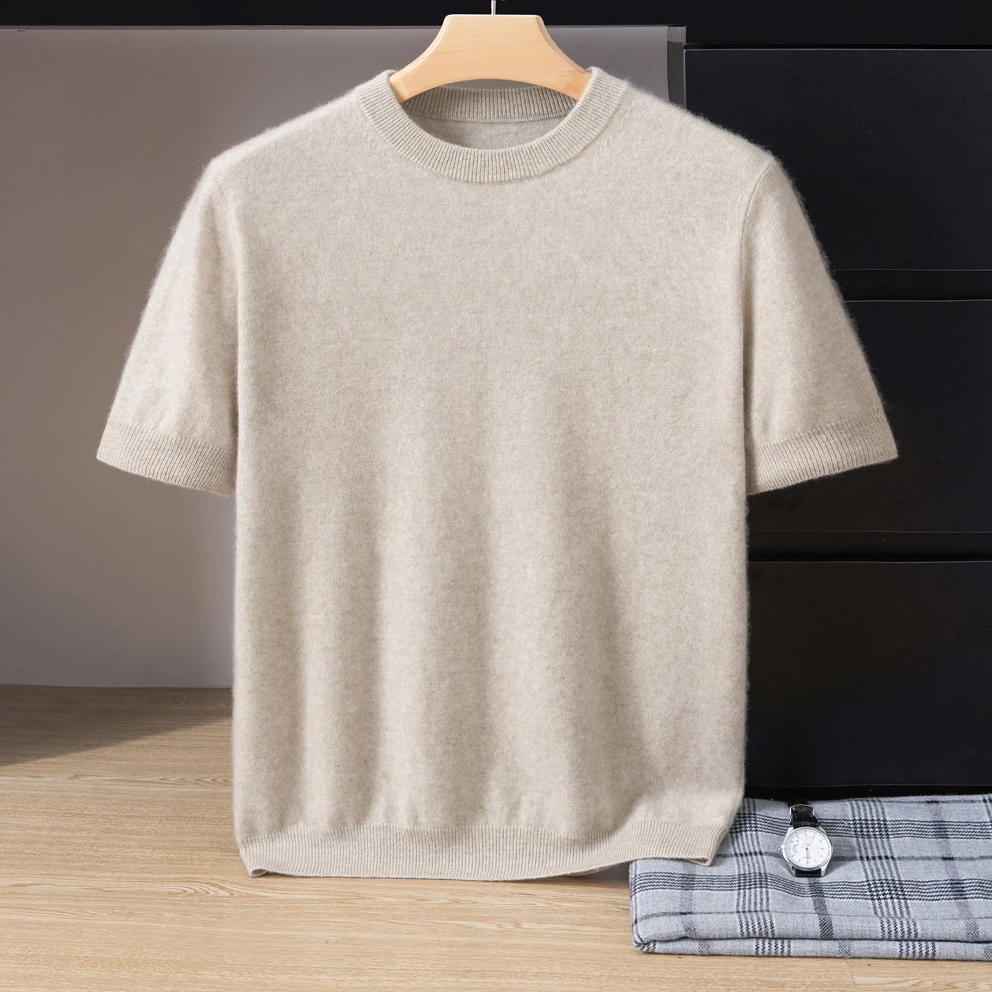 Men's 100% cashmere pullover T-shirt high-quality knitted sweater round neck Blouse loose Tops warm winter Jumper short sleeve
