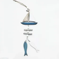 Houten Vis Zeilboot Roer Opknoping Decoratie Strand Thema Muur Decor Deur Handwerk Wind Klokkenspel Ornament Nautische Hangers Geschenken