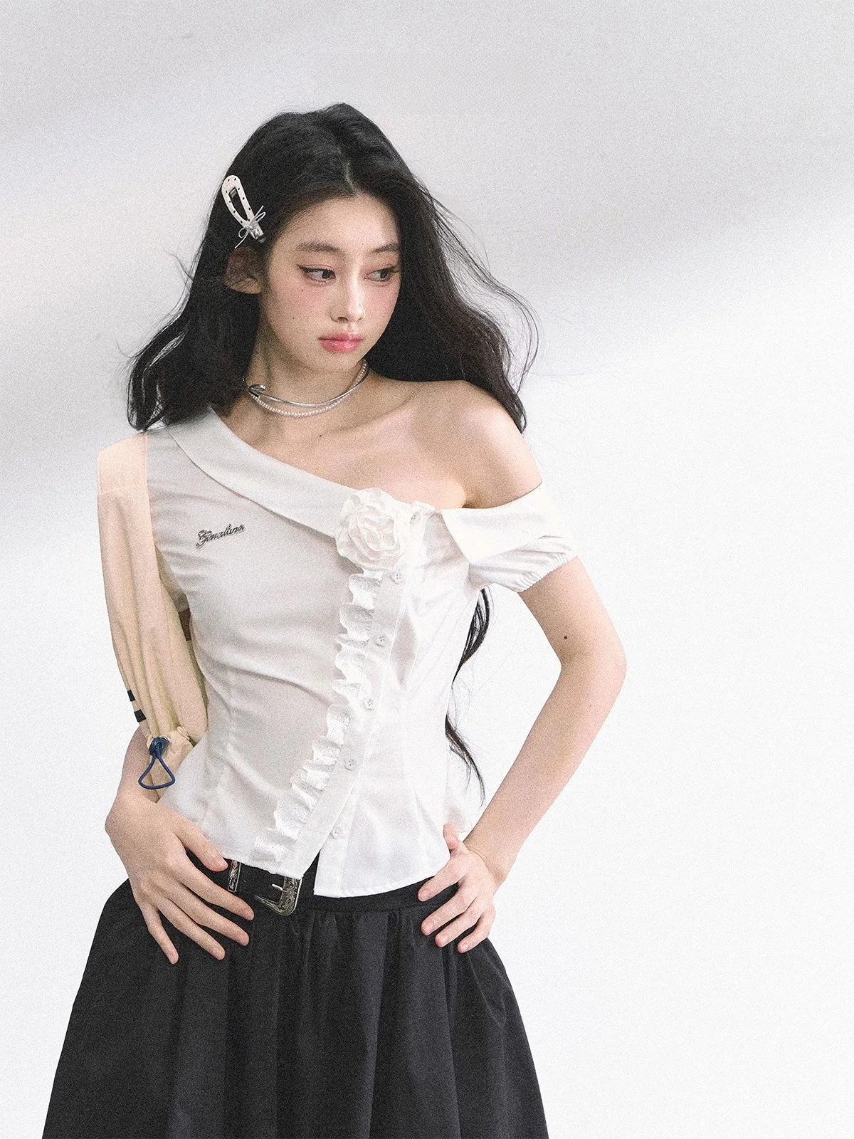 

White Lace oulder Bared Sun Protection irt Women's Slim Fit ort Sve Commute Sle Moisture ng Polyester irt