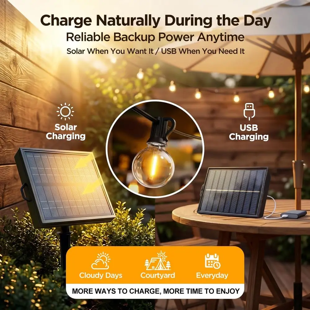 100T String Lights Outdoor, G40 Patio Lights with Upgraded Remote, USB Charging, Dusk to Dawn, Water Resistant Hanging Bistro Li