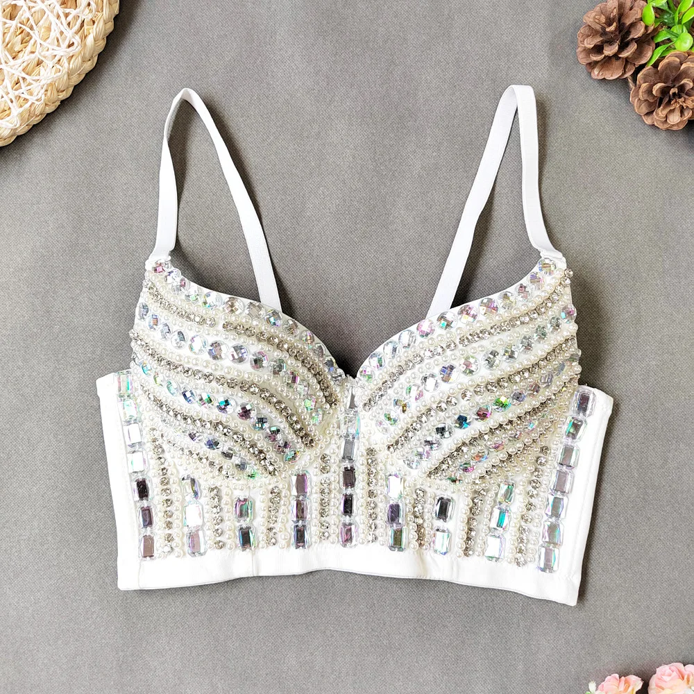 European Style Design Sense Niche Pure Desire Nightclub Tube Top Beaded Light Easy Matching Outer Wear Holiday Carnival Top