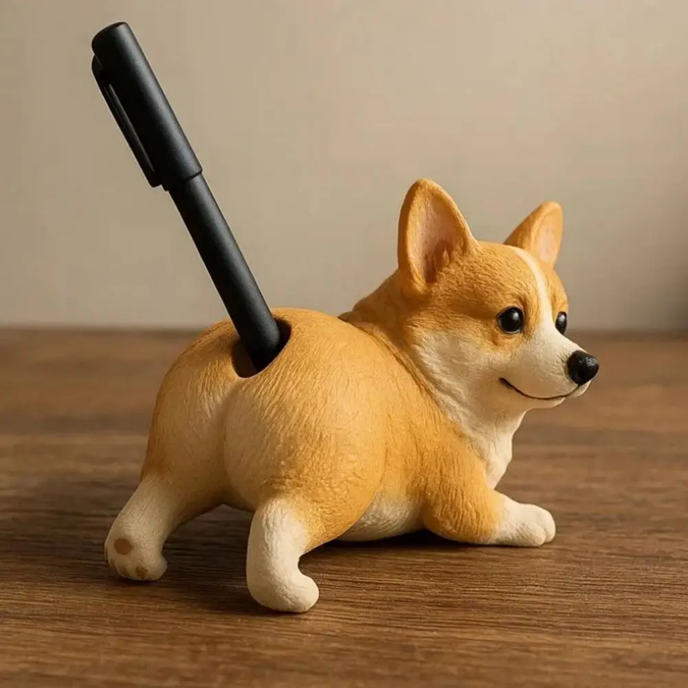 

Puppy Butt Pen Holder Silly Smile Dog Pen Stand Practical Desk Organizer Chubby Corgi Desk Accessory Office School Supplies