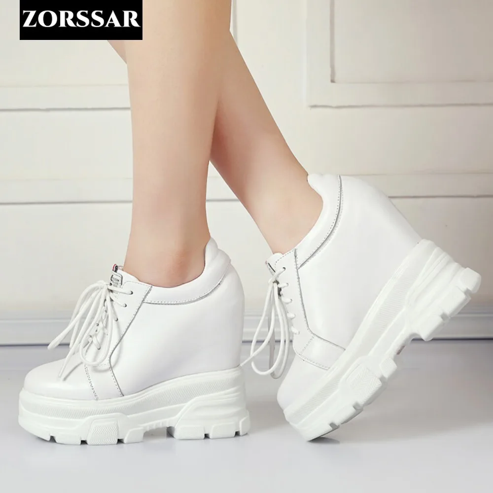 New Spring Autumn White Hidden Wedge Heels Casual Shoes Woman 12CM Platform Shoe Elevator High-heels Walking Sneakers Women 2024