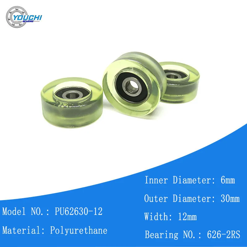 

5 шт. полиуретановые колесные шкивы 6x30x12 с подшипником 626RS PU62630-12 ролики из искусственной кожи 6*30*12 пластиковый подшипник 30 мм мягкие резиновые колеса