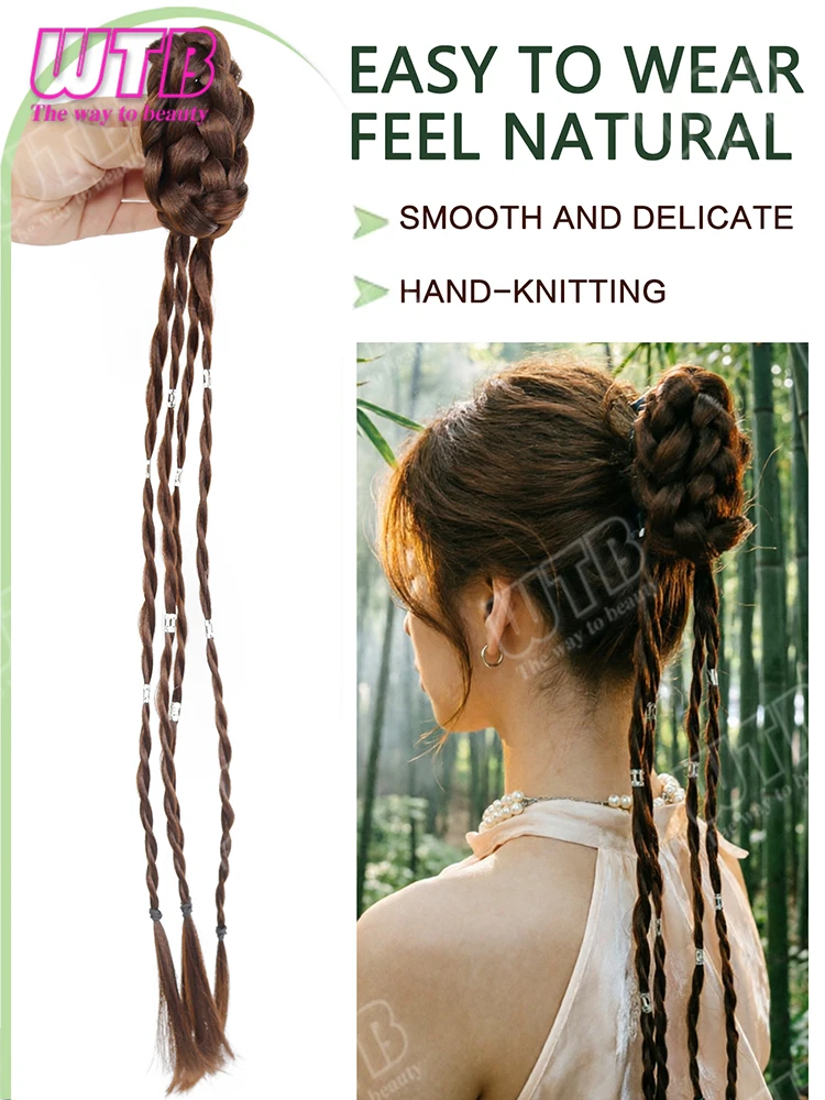 WTB Braided Bun Wig Synthetic Wig Clip Style Braided Bun Wig with Small Braids Suitable for Women's Daily and Holiday Styling