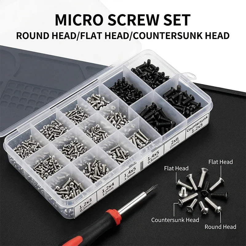 M1.2 M1.4 M2 Screw Set, Laptop Screw Kit for Repair Computer Electronic Cross Self Tapping Screw Set Kit Box