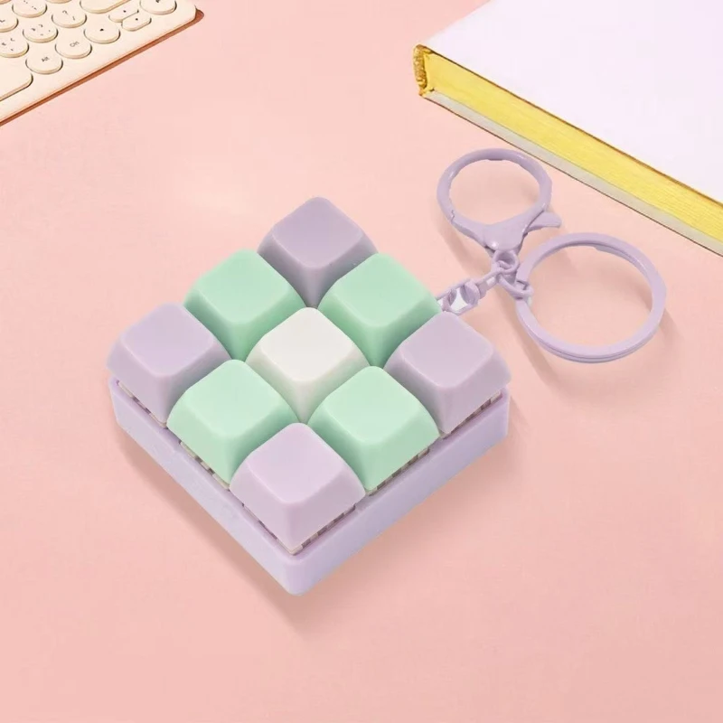 Chaveiro Teclado Mecânico Clicky de 9 Teclas, Estilo Pastel, Fidget, Pingente para Bolsa, para Gamers, Escritório, Alívio da Ansiedade, Presente