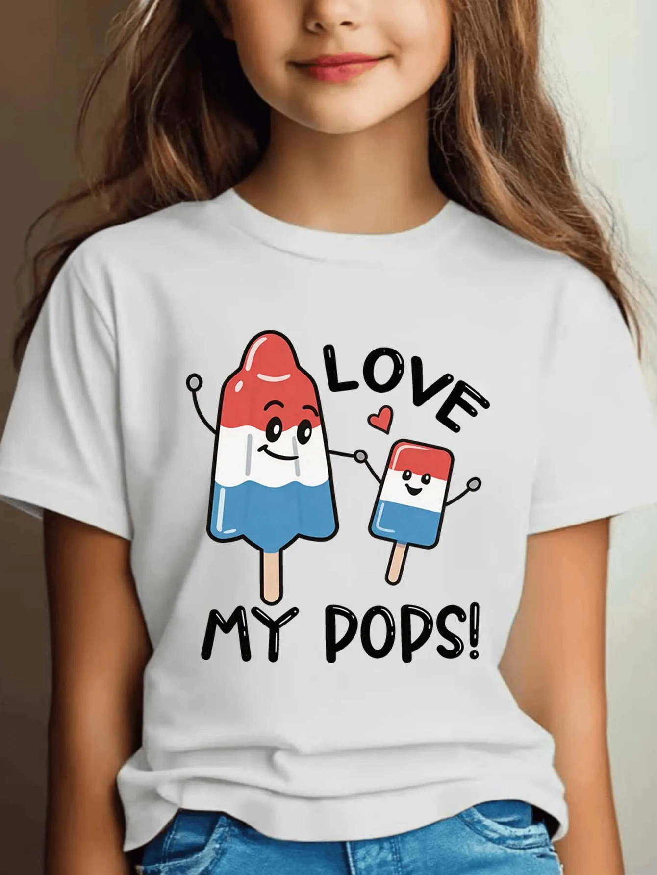 Cartoon Popsicle Letter Print Boys Girls T Shirt Lovely Ice Cream Kids Tee Parent Child Matching Casual Summer Family Daily Tops