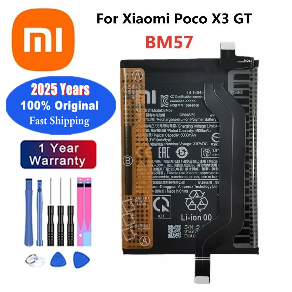 2025 High Quality Xiao Mi 100% Original Battery BM57 For Xiaomi Poco X3 GT 5000mAh Phone Battery Bateria Batteries Fast Shipping