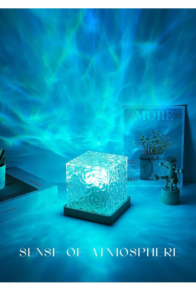 مصباح جو مموج مائي مربع، ضوء ليلي، هدية إبداعية للفتيات بجانب السرير، مصباح طاولة ديناميكي لهب أورورا #6