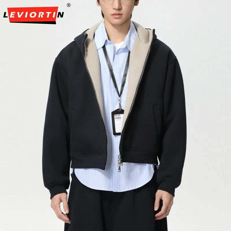 

Spring and autumn men's fashion versatile Korean solid color hooded short style double-sided sports casual suit jacket trendy